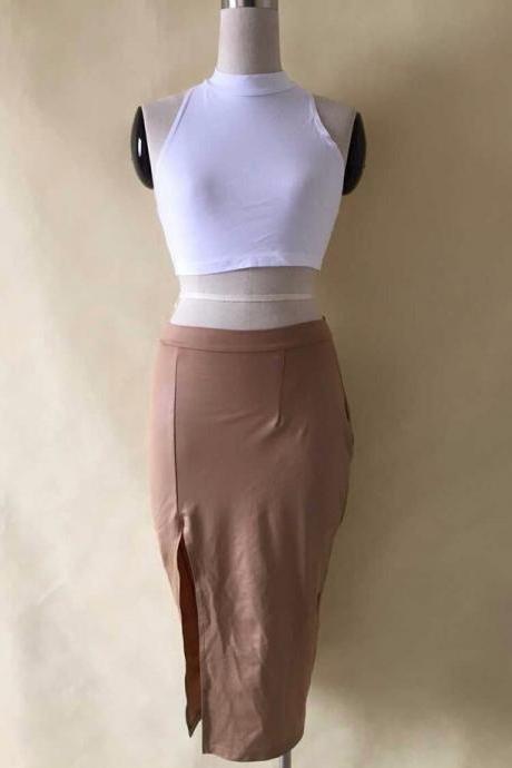 Hot two piece white brown dress