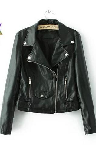Classic Rivets Embellished Faux Leather Jacket