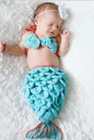 Blue Three-piece mermaid Hand knitted wool clothes photo prop one hundred days newborn baby photography baby clothes joker pictures clothes