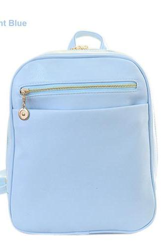 Fashion Elegant Fashion Girl School Travel Pu Leather Teenage Femina bag Blue Backpack