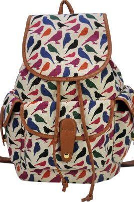 Bird Print Colorful Teen Fashion Girl Backpack