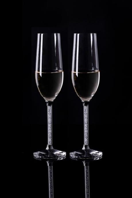 Crystal Champagne Flutes A Pair With Crystal Base And Moving Crystal Stem 25.5cm Height Red Wine Toasting Glass