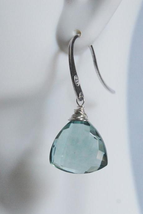  Gorgeous Sage Green Quartz Dangle Gemstone Earrings