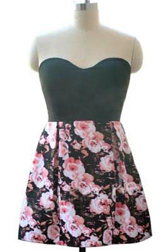 2015 summer Sexy Strapless High Waist Floral Print Dress for women