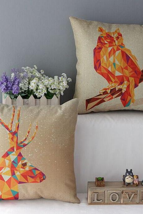 High Quality 2 pcs a set Polygon owl deer Cotton Linen Home Accesorries soft Comfortable Pillow Cover Cushion Cover 45cmx45cm