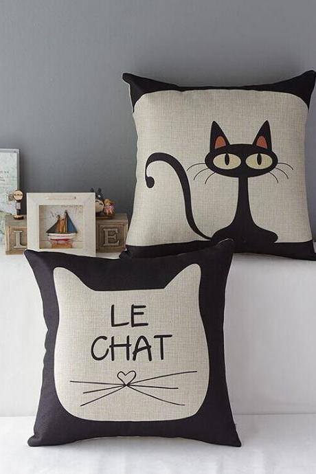 High Quality 2 pcs a set Black Cat Cotton Linen Home Accesorries soft Comfortable Pillow Cover Cushion Cover 45cmx45cm