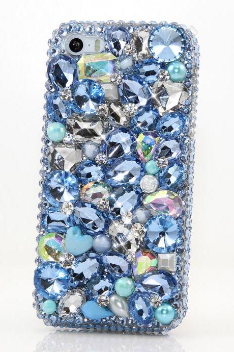 Bling Crystals Phone Case for iPhone 6 / 6s, iPhone 6 / 6s PLUS, iPhone 4, 5, 5S, 5C, Samsung Note 2, Note 3, Note 4, Galaxy S3, S4, S5, S6, S6 Edge, HTC ONE M9 (BABY BLUE STONES DESIGN) By LuxAddiction