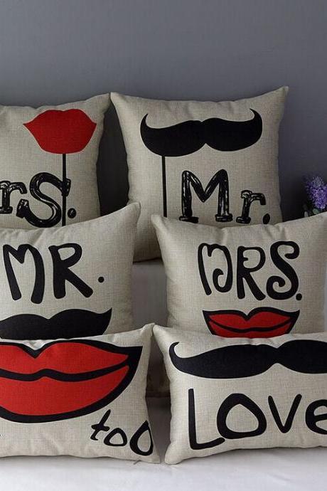 High Quality 6 pcs a set Bearded red lips Printed Cotton Linen Home Accesorries soft Comfortable Pillow Cover Cushion Cover 45cmx45cm