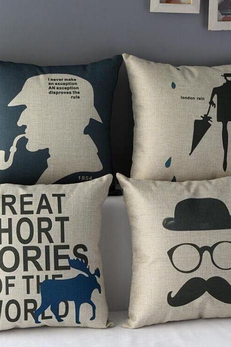 High Quality 4 pcs a set Sherlock Holmes Cotton Linen Home Accesorries soft Comfortable Pillow Cover Cushion Cover 45cmx45cm