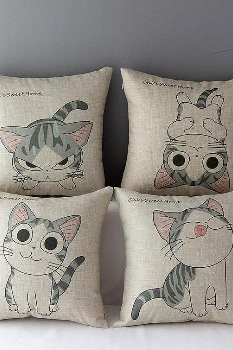 High Quality 4 pcs a set Cheese cat Cotton Linen Home Accesorries soft Comfortable Pillow Cover Cushion Cover 45cmx45cm