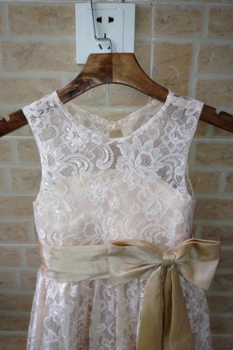 Champagne Lace Flower Girl Dress Wedding Flower Girl Dress Wedding Girl Dress Lace Flower Girl Dresses With Sash/bo