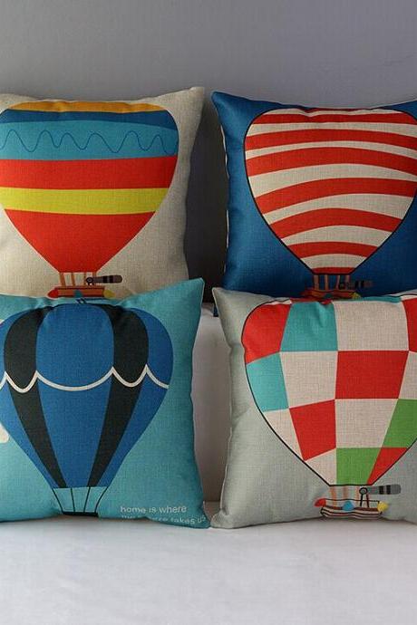High Quality 4 Pcs A Set Air Balloon Cotton Linen Home Accesorries Soft Comfortable Pillow Cover Cushion Cover 45cmx45cm