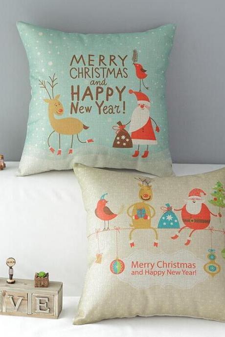 High Quality 2 pcs a set Christmas Cotton Linen Home Accesorries soft Comfortable Pillow Cover Cushion Cover 45cmx45cm