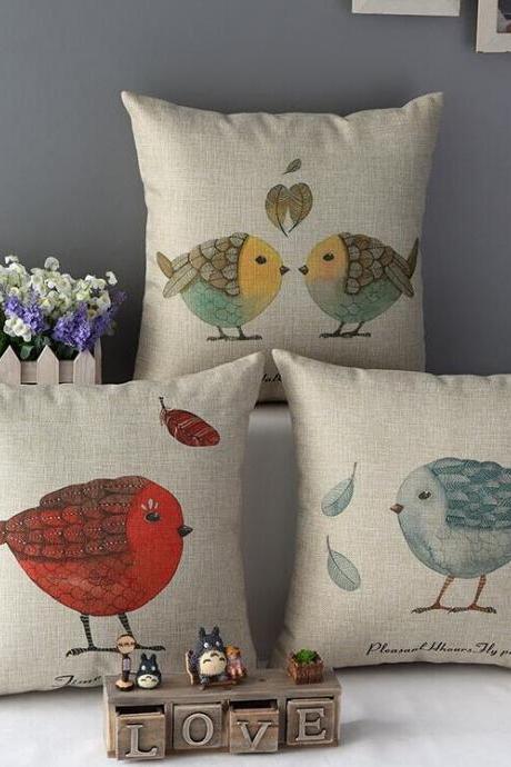 High Quality 3 pcs a set bird Cotton Linen Home Accesorries soft Comfortable Pillow Cover Cushion Cover 45cmx45cm