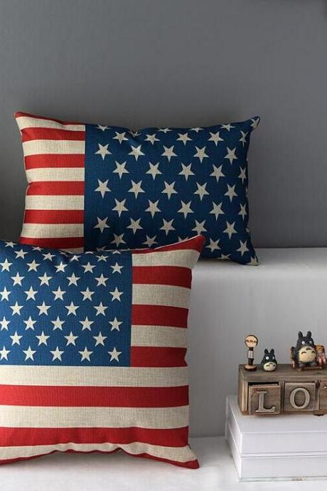 High Quality 2 pcs a set American flag Cotton Linen Home Accesorries soft Comfortable Pillow Cover Cushion Cover 45cmx45cm