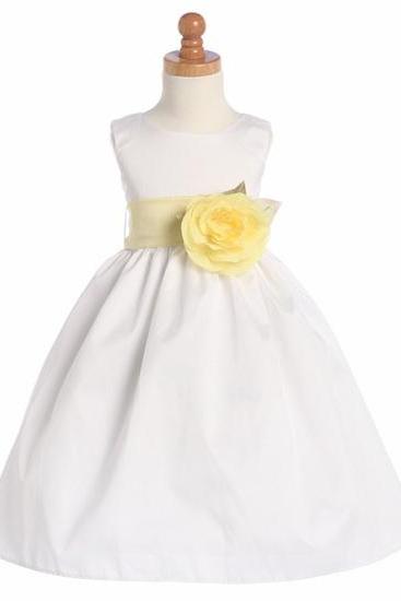  2015 new flower girls dress White Poly Dupioni Dress Detachable Sash Tulle Flower Girl Dress With Elegant Sash And Bow