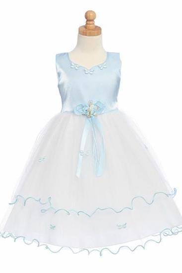 2015 Clothing Dresses Flower Girl Dress Flower Girls Marrylove Organza Blue Flower Girl Dress - Matte Satin Bodice With Butterflies