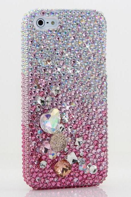 Bling Crystals Phone Case for iPhone 6 / 6s, iPhone 6 / 6s PLUS, iPhone 4, 5, 5S, 5C, Samsung Note 2, Note 3, Note 4, Galaxy S3, S4, S5, S6, S6 Edge, HTC ONE M9 (AB FADED TO PINK WITH 3D STONES DESIGN) By LuxAddiction