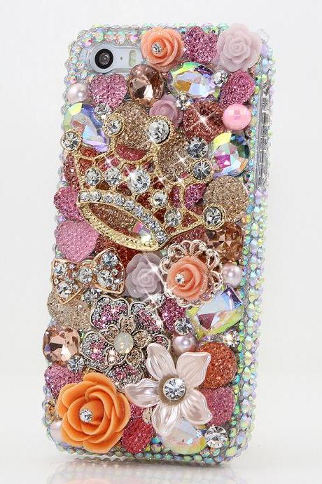 Bling Crystals Phone Case for iPhone 6 / 6s, iPhone 6 / 6s PLUS, iPhone 4, 5, 5S, 5C, Samsung Note 2, Note 3, Note 4, Galaxy S3, S4, S5, S6, S6 Edge, HTC ONE M9 (GOLDEN CROWN WITH DIAMONDS DESIGN) By LuxAddiction