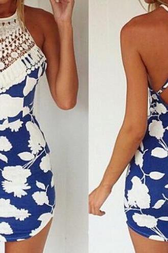 Slim Stitching Lace Print Dress