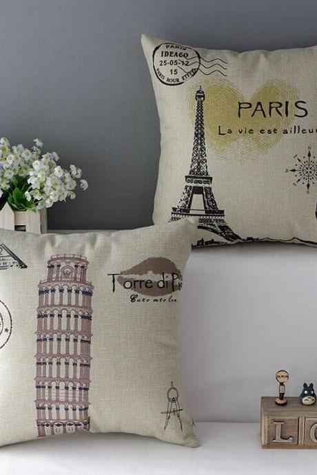 High Quality 2 pcs a set Stamp Tower Cotton Linen Home Accesorries soft Comfortable Pillow Cover Cushion Cover 45cmx45cm