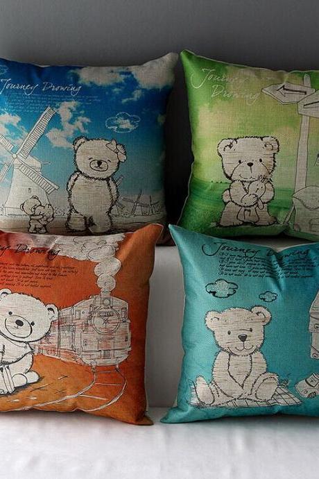 High Quality 4 pcs a set bear Cotton Linen Home Accesorries soft Comfortable Pillow Cover Cushion Cover 45cmx45cm