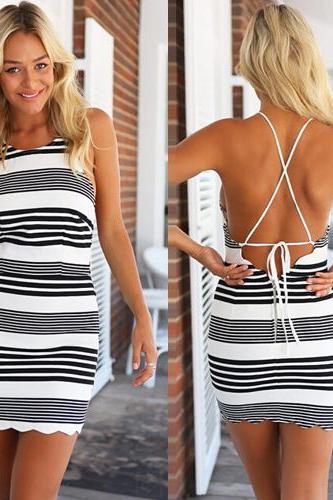 Bandage Slim Backless Stripes Summer Party Dresses 80PX7DKQEFOW75YFWC36P IIS7LGUID35