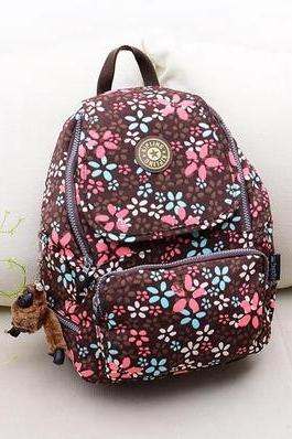 Travel Backpack Waterproof Nylon Shoulder Bag Handbag --Brown Flower
