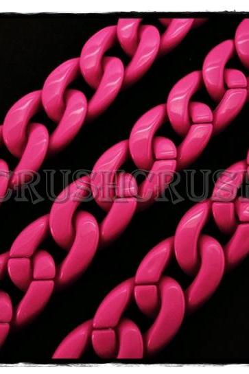 Fuchsia Pink Chunky Chain Acrylic Link Necklace Craft Finding 30 inch A79