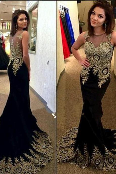 2015 Sheer Neck Black Red Formal Evening Prom Dresses Beads Real Image Embroidery Long Sleeve Occasion Wedding Party Gowns Arabic Plus Size