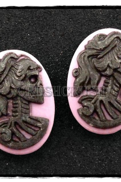 10pcs 13x18mm Black Lolita Skull Skeleton Cameos FLAT BACK Cabochons F454