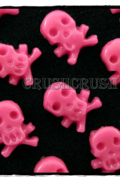  20pcs Hot Pink Girly Skull Crossbone Halloween Flat Back Cabochon F525