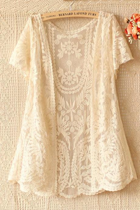 Free shipping Summer Short Sleeve Lace Cardigans for Woman