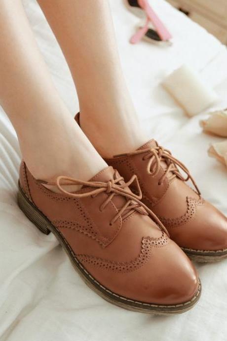 Lace-Up Leather Oxfords with Brogue Detail