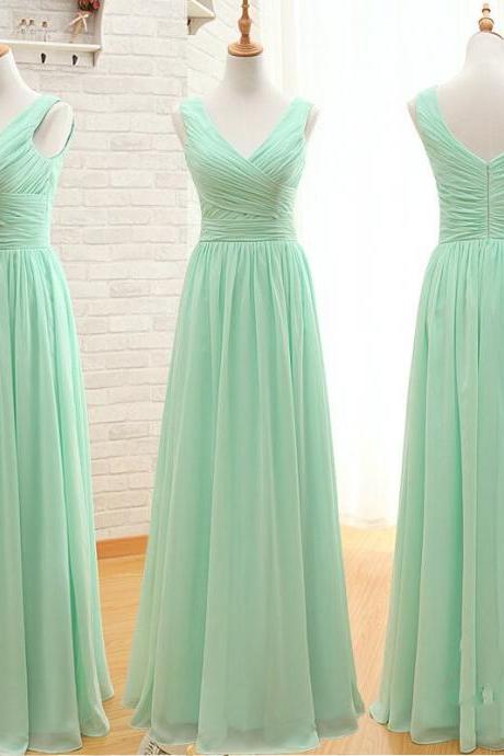 2015 Bridesmaid Dress A Line Simple Elegant Long Mint Green Bridesmaid Dresses Andparty Dresses For Wedding,chiffon Prom Dresses