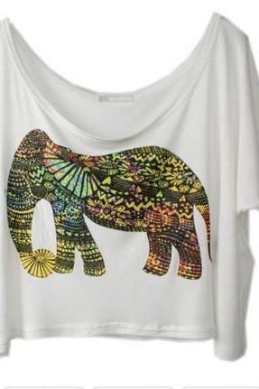 Colorful Elephant, Loose Big Yards Short Sleeve T-shirt