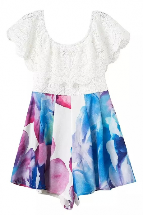 Cute Lace Print Romper Jumpsuit