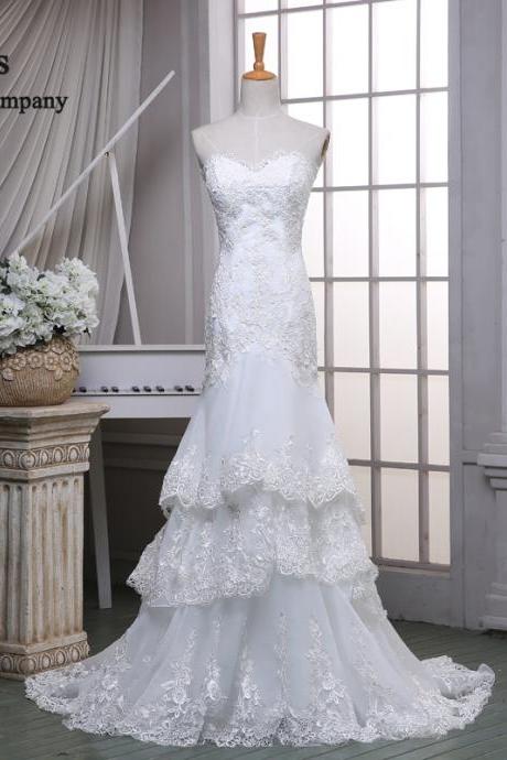 Mermaid Wedding Dresses, Lace Wedding Dress, Wedding Dresses With Tiers, Cheap Wedding Dress, Bridal Dresses