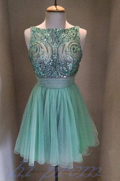 Beading Homecoming Dress,Mint Green Homecoming Dress,Tulle Prom Dress,Short Prom Gown,Formal Dress,New Style Sweet 16 Dresses