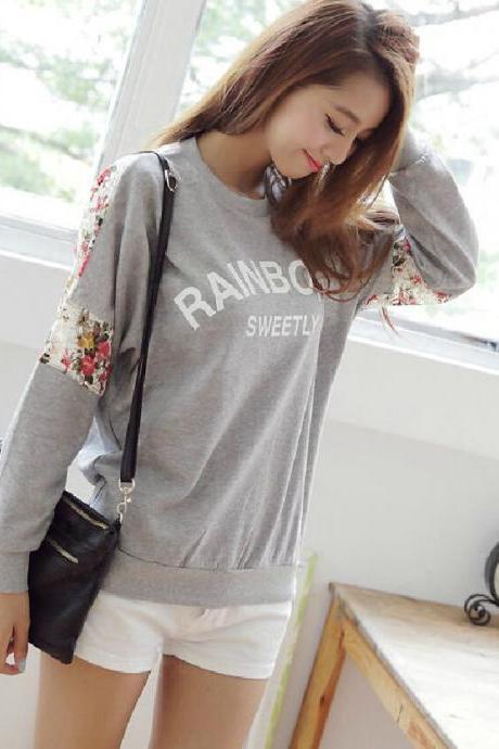 2015 Hot sale Sweet Lace Flower Loose Sleeved Sweater&Shirt for women