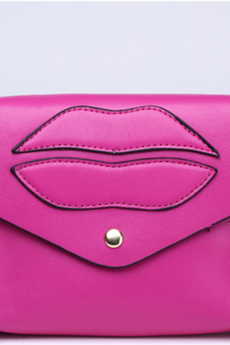 New girls lips handmade Mini bright messenger bag shoulder bag for Mobile Phone Wallet(Colour: Rose Red)