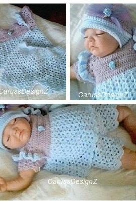 Baby Girl Pattern 3 Pc Blue Lagoon Crochet Set 0044