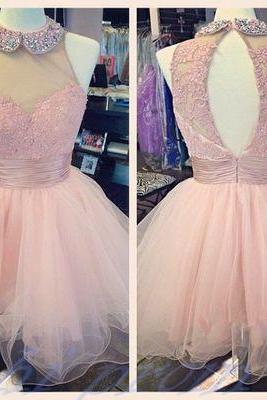 Light Pale Pink Homecoming Dress,Baby Pink Prom Gown,Hot Homecoming Gowns,Sweet 16 Dress,Cheap Homecoming Dresses,Lace Evening Dress