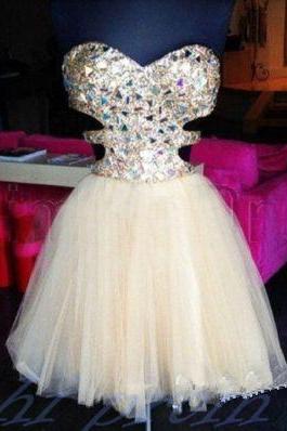 Ivory Homecoming Dress,Short Homecoming Dresses,Tulle Homecoming Gown,Simple Party Dress,Sparkle Prom Gown,Cocktail Dress,Sweet 16 Dress