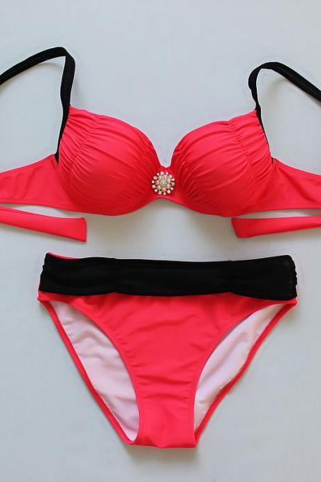 Sexy Red Color Solid Swimwear Bikini