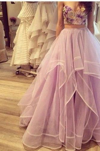 Custom Made 2 Pieces Sweetheart Neck Prom Dresses, Long Formal Dresses