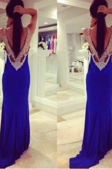 Custom Made Sexy Blue Long Prom Dresses, Long Formal Dresses