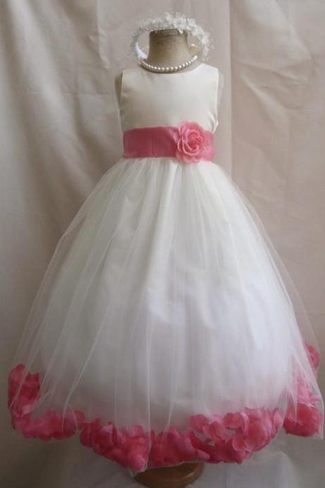 2015 Flower Girl Dresses with Guava Rose Petal Dress Wedding Easter Bridesmaid For Baby Children Toddler Teen Girls