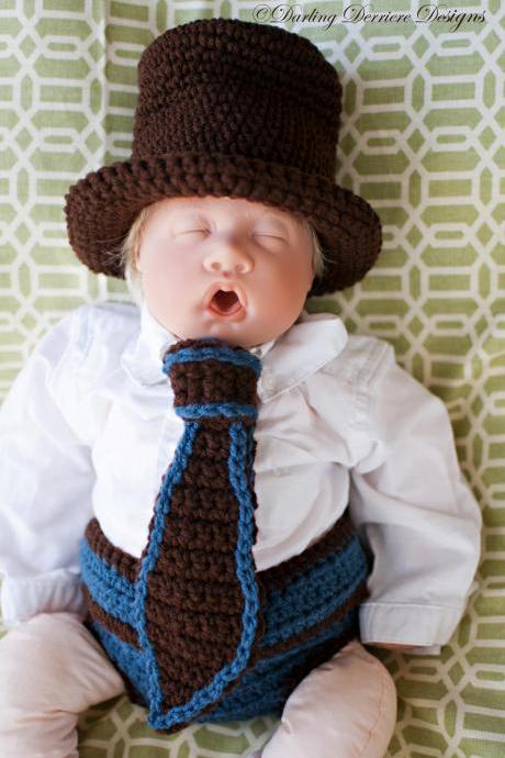 Top Hat, Tie, and Button Strap Diaper Cover Crochet Pattern