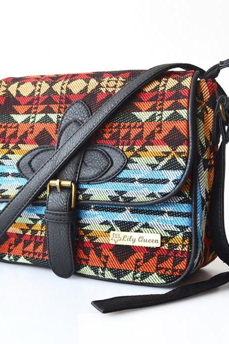 2015 New hot sale Folk Style Geometry Waves Canvas Shoulder Bag